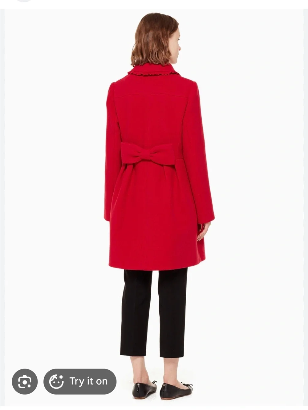 Kate Spade New York RUFFLE TRIM BOW BACK COAT IN CHARM RED